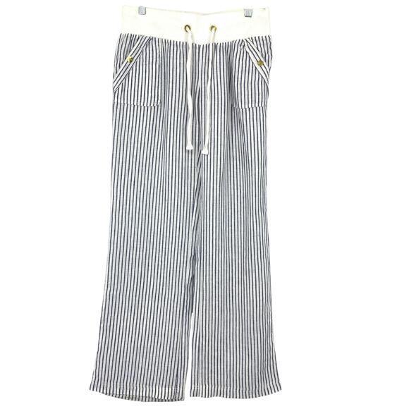 Guess Pull On Wide Leg Pants Womens Size Small Blue White Striped 100% Linen - Picture 1 of 8